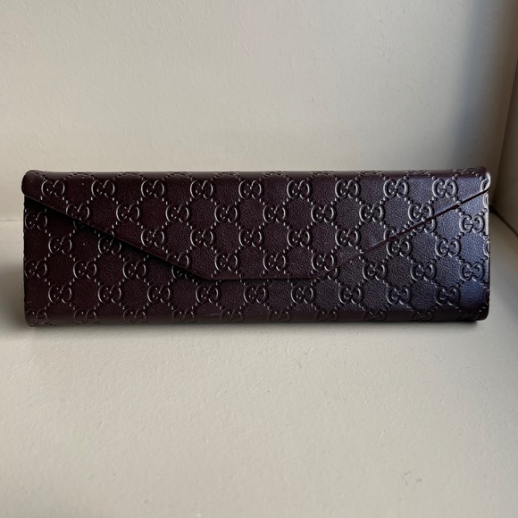 NWOT Gucci Slim Tri-Fold Leather Collapsible Hard Glasses Case - Brown - Picture 1 of 7